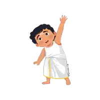 a cartoon of a boy in a white shirt with a yellow stripe on it