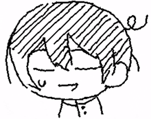 a black and white drawing of a person 's head with their eyes closed and a swirl in their hair .