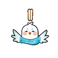 a cartoon bird wearing a blue shirt that says skyline