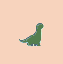 a cartoon of a green dinosaur with blue feet walking on a green background .