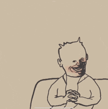 a drawing of a baby laughing with a shadow on his face