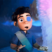 a cartoon boy with a blue eye and the word elio on the bottom left