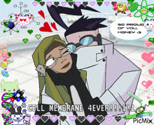a cartoon of a man hugging another man with the caption cell membrane 4ever !!!