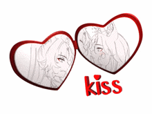 a pair of heart shaped glasses with a picture of a couple kissing