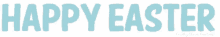 the words happy easter are written in silver letters on a white background