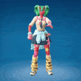 a cartoon character with green hair and red skin