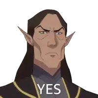 a cartoon character with long hair and ears has the word yes on his face