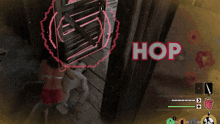 a screenshot of a video game that says hop on it