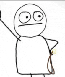 a black and white drawing of a stick figure holding a rope .