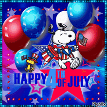 a happy 4th of july greeting card with balloons and stars