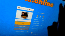 a computer screen with a blue background and the word online