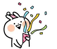 a cartoon of a rabbit wearing a party hat holding a confetti cannon