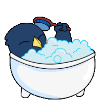 a cartoon bird is taking a bath in a tub