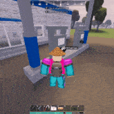 a person in a video game is standing in front of a gas pump that says fill fuel cans on it