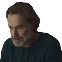 a man with a beard has the word yes written on his shirt