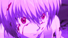a close up of a person 's face with blood on it