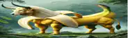 a painting of a bull and a banana walking in the grass