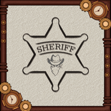 a sheriff 's badge with a cowboy hat and tie