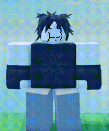 a cartoon character with a smiley face is wearing a black shirt with a snowflake on it