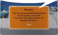 a sign that says banned on it with an okay button below it