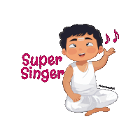 a cartoon drawing of a man singing with the words super singer above him