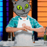 a man wearing an apron that says " dan " on it