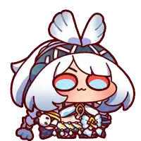 a cartoon of a girl with white hair and a bow on her head