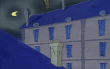 a cartoon drawing of a woman hanging from a chimney