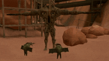 a computer generated image of a monster with horns standing in a desert