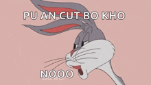 bugs bunny from looney tunes is making a funny face and says nooo .