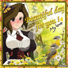 a picture of a girl with the words beautiful day for you my love on it