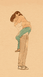 a drawing of a man carrying another man on his shoulders