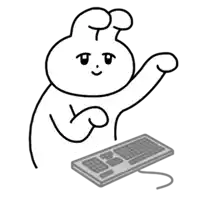 a black and white drawing of a rabbit with a keyboard
