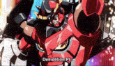 a red robot says demolition pi-- in a cartoon