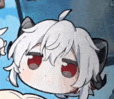 a cartoon of a girl with white hair and red eyes .