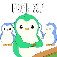 a cartoon of penguins with the words free xp on the top