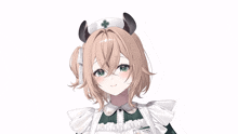 a nurse with horns and a name tag that says ' nami ' on it