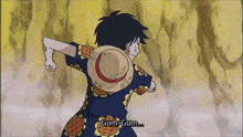 a cartoon character says gum-gum while running in the air