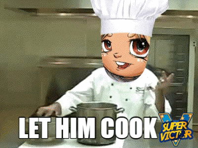 He cook now. Let him Cook. Гиф повар открывает меню с хот догами. Hollap Let him Cook. Stop Let him Cook gif.