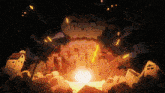 a cartoon drawing of a city being destroyed by a giant explosion