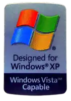 a sticker that says " designed for windows xp windows vista capable "