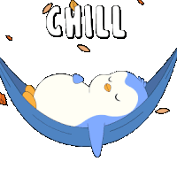a penguin is laying in a hammock with the words chill written above it