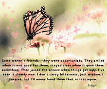 a butterfly is sitting on a flower with a quote about friends