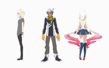 a group of anime characters standing next to each other on a white background
