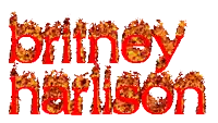 the name britney harrison is written in red with flames coming out of it