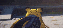 a cartoon tiger with a black scarf around its neck is laying down on the ground