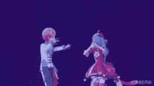 a man and a girl are dancing together on a stage in a video game .