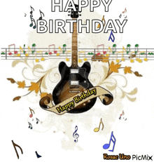 happy birthday greetings guitar music notes
