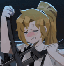 a drawing of a girl holding a gun with an angry expression