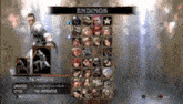 a screenshot of a video game with the word endings on the top